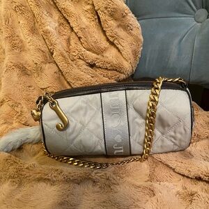 Y2K Juicy Couture Quilted Nylon Light Gray/Blue Shoulder Bag with Gold Chain